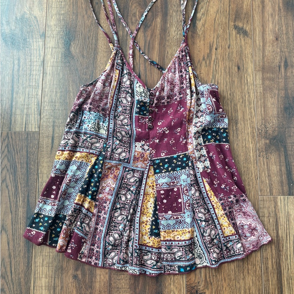 American Eagle Outfitters Red Asymmetrical Tiered Camisole